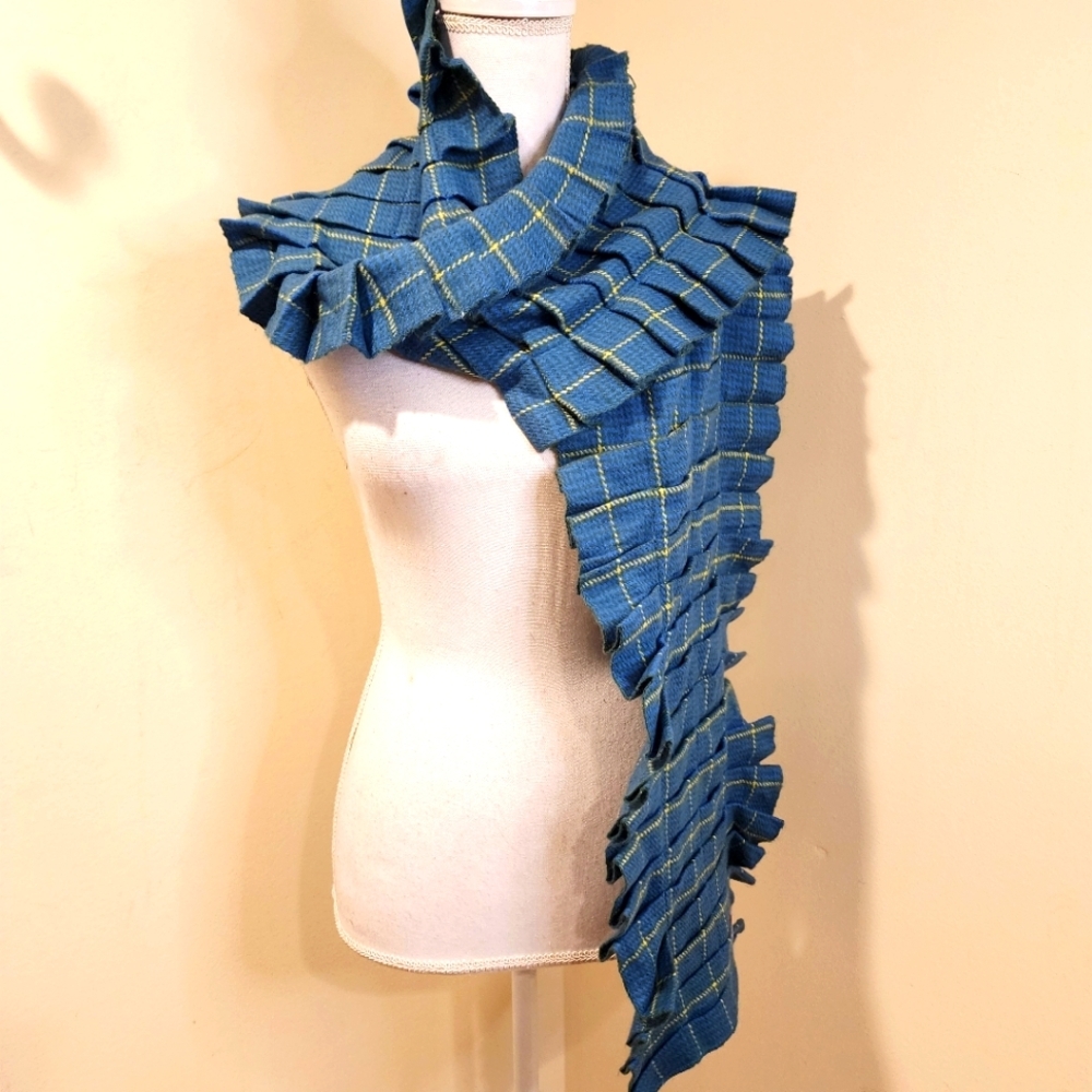 ECHO Blue Plaid Ruffled Scarf